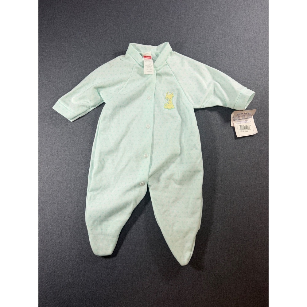 Vintage 1999 Playskool Baby Mint Green Star Giraffe Footed Sleeper 3-6M NWT USA